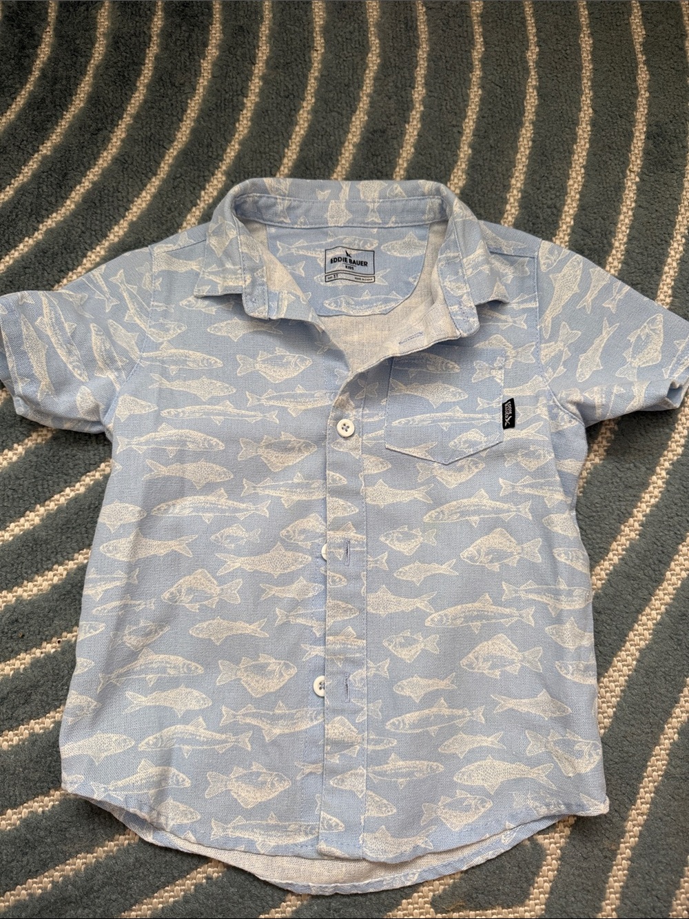 Light Blue Fish Print Short-Sleeve Shirt - Kids